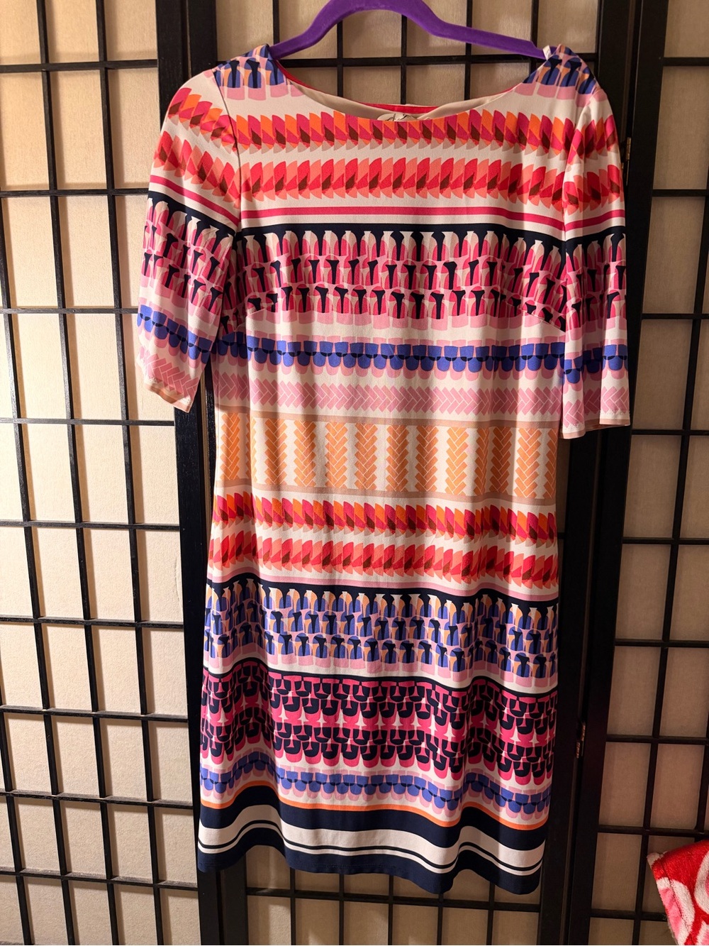 Eliza J Multicolor Geometric Stripe Midi Dress - Pink, Blue, Orange